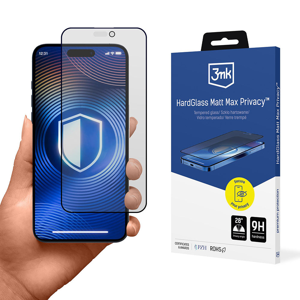 Schutzfolie Matte Privacy 3MK HardGlass Max für Apple iPhone 17 Pro Max, Gehärtetes Glas, Vollverklebung