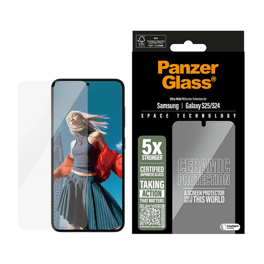 PanzerGlass Ultra-Wide Ceramic EasyAligner Screen Protector for Samsung Galaxy S25 S931 / S24 S921, Tempered Glass, Full Glue