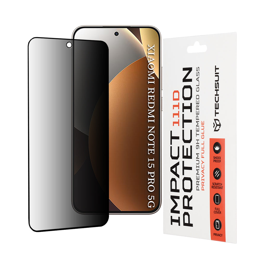 Schutzfolie Privacy Techsuit für Xiaomi Redmi Note 15 Pro 5G, Gehärtetes Glas, Vollverklebung, 111D