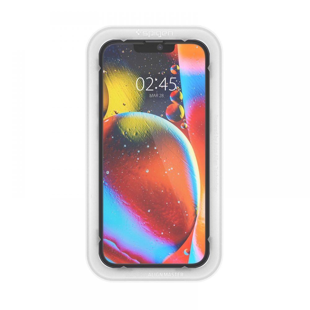 Displayschutzfolie Spigen GlastR Align Master für Apple iPhone 17e / 16e / 14 / 13 Pro, gehärtetes Glas, vollflächiger Kleber, Schwarz AGL03725