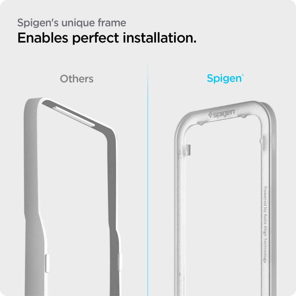 Displayschutzfolie Spigen GlastR Align Master für Apple iPhone 17e / 16e / 14 / 13 Pro, gehärtetes Glas, vollflächiger Kleber, Schwarz AGL03725