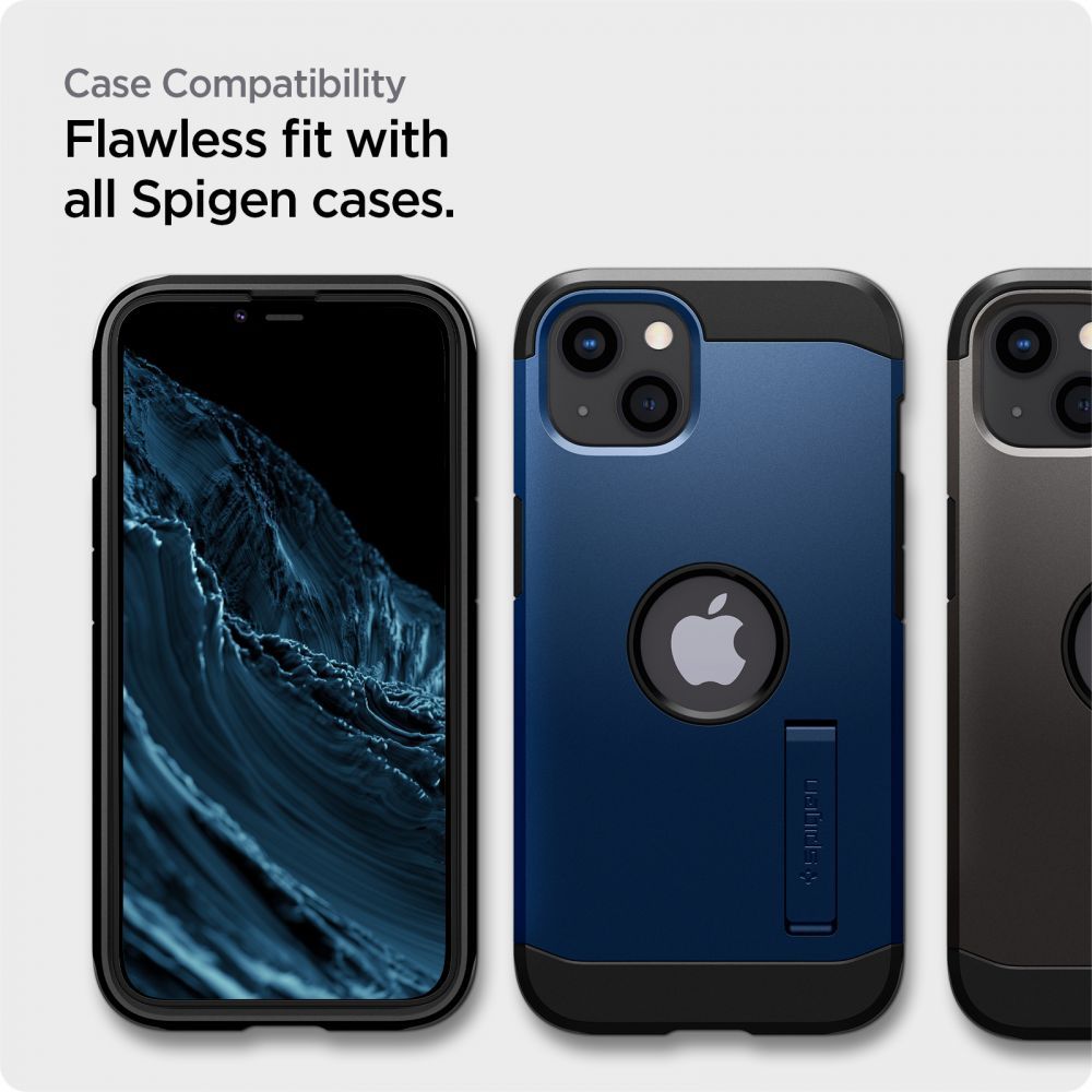 Displayschutzfolie Spigen GlastR Align Master für Apple iPhone 17e / 16e / 14 / 13 Pro, gehärtetes Glas, vollflächiger Kleber, Schwarz AGL03725