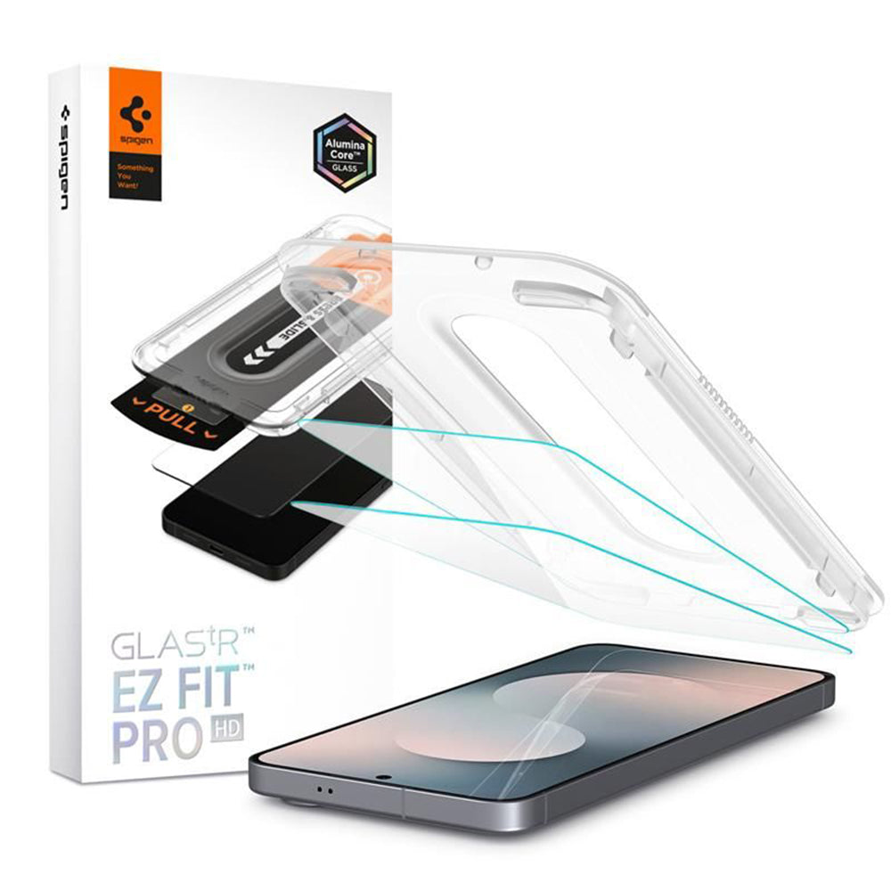 Schutzfolie Spigen GlastR EZ FIT Pro HD für Samsung Galaxy S25 FE, gehärtetes Glas, Vollkleber, Set mit 2 Stück AGL10202