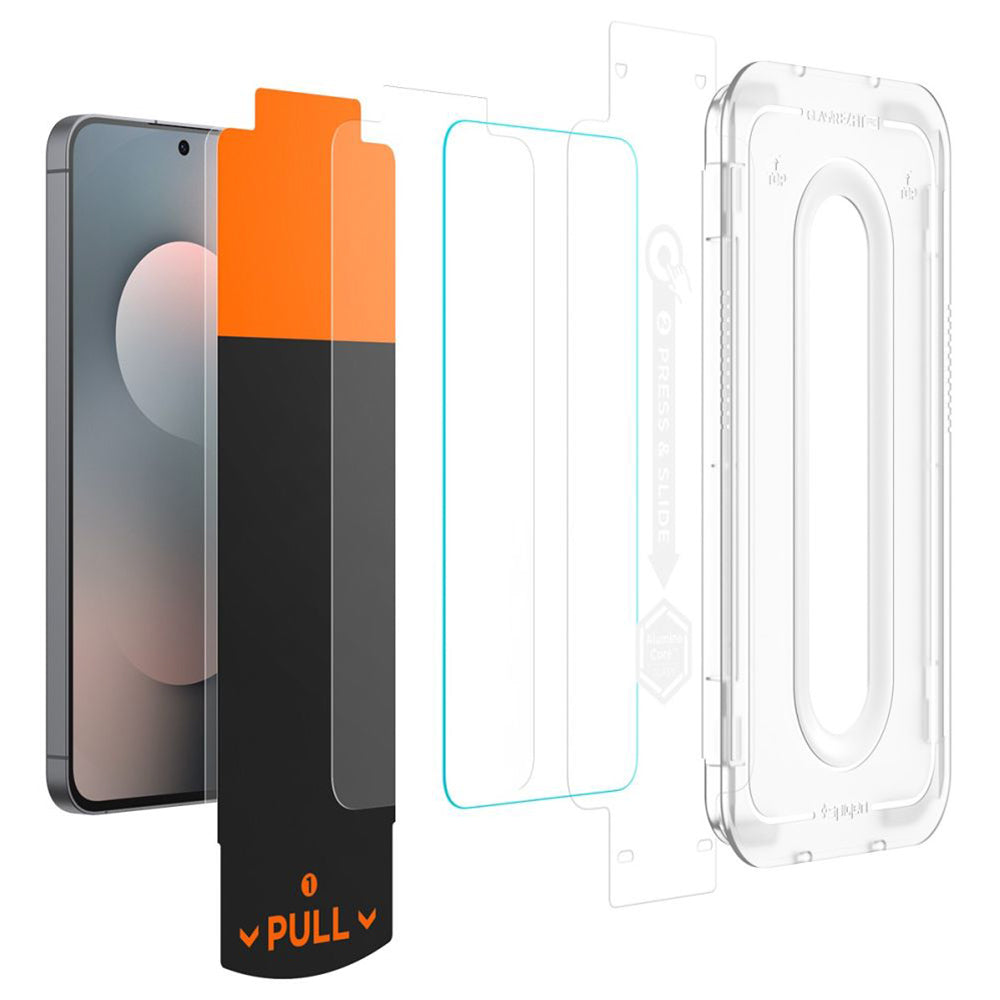 Schutzfolie Spigen GlastR EZ FIT Pro HD für Samsung Galaxy S25 FE, gehärtetes Glas, Vollkleber, Set mit 2 Stück AGL10202