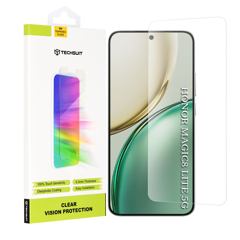 Schutzfolie Techsuit Clear Vision für Honor Magic8 Lite, Gehärtetes Glas, Vollverklebung