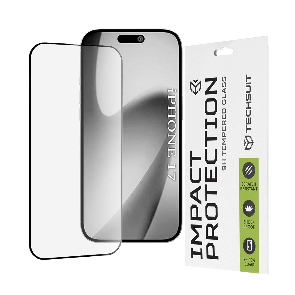 Schutzfolie Techsuit für Apple iPhone 17, gehärtetes Glas, Full Glue, 111D, Schwarz