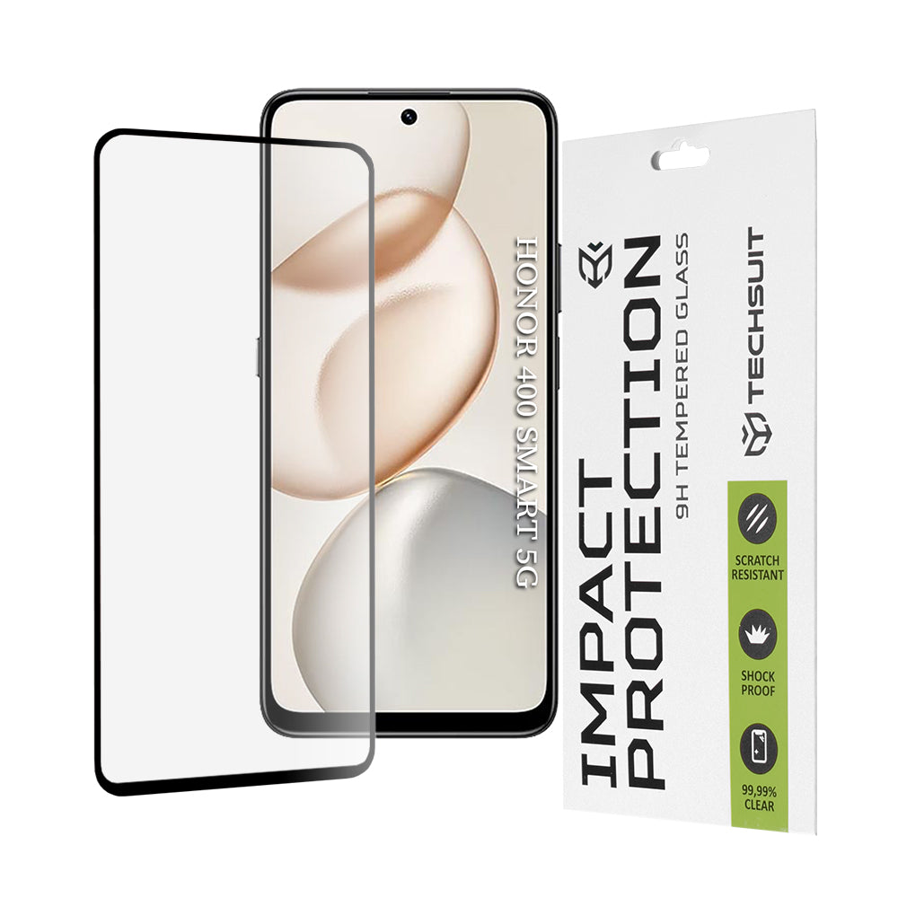 Schutzfolie Techsuit für Honor 400 Smart 4G / X7d 4G / 400 Smart 5G / X7c / 200 Smart, Gehärtetes Glas, Vollkleber, 111D, Schwarz