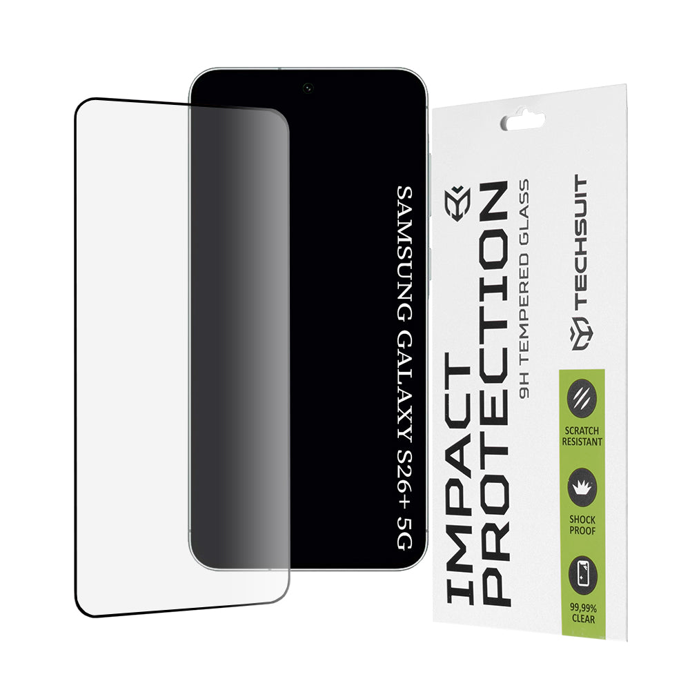 Schutzfolie Techsuit für Samsung Galaxy S26 Plus S947, gehärtetes Glas, Full Glue, 111D, Schwarz