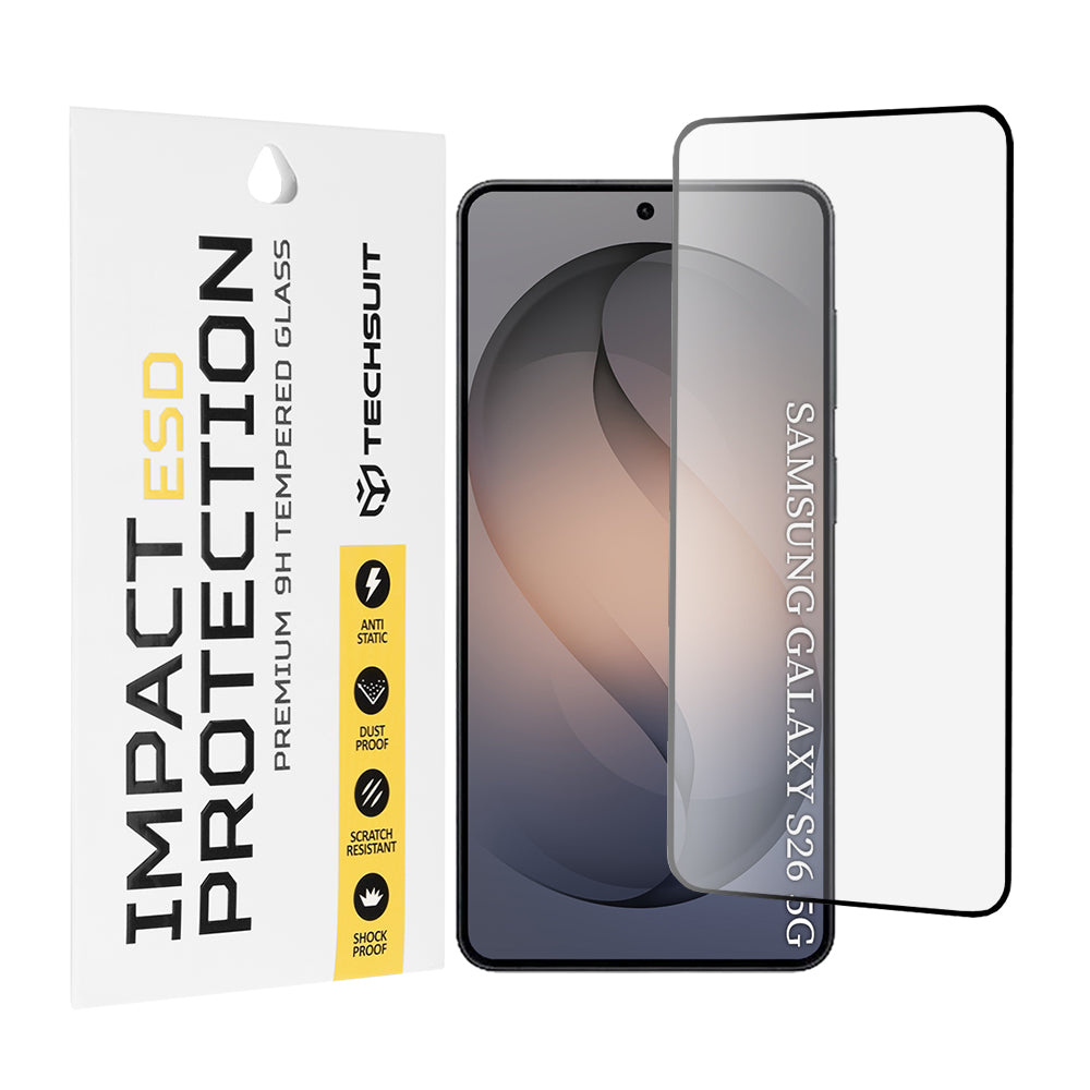 Schutzfolie Techsuit für Samsung Galaxy S26 S942, gehärtetes Glas, Full Glue, Schwarz
