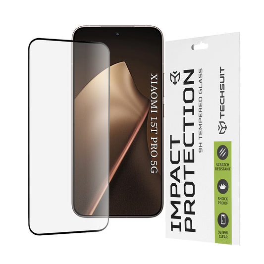 Schutzfolie Techsuit für Xiaomi 15T Pro, gehärtetes Glas, Full Glue, 111D, Schwarz