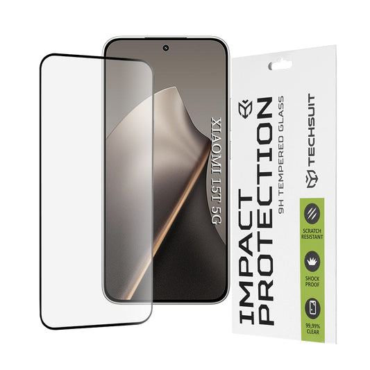 Schutzfolie Techsuit für Xiaomi 15T, gehärtetes Glas, Full Glue, 111D, Schwarz