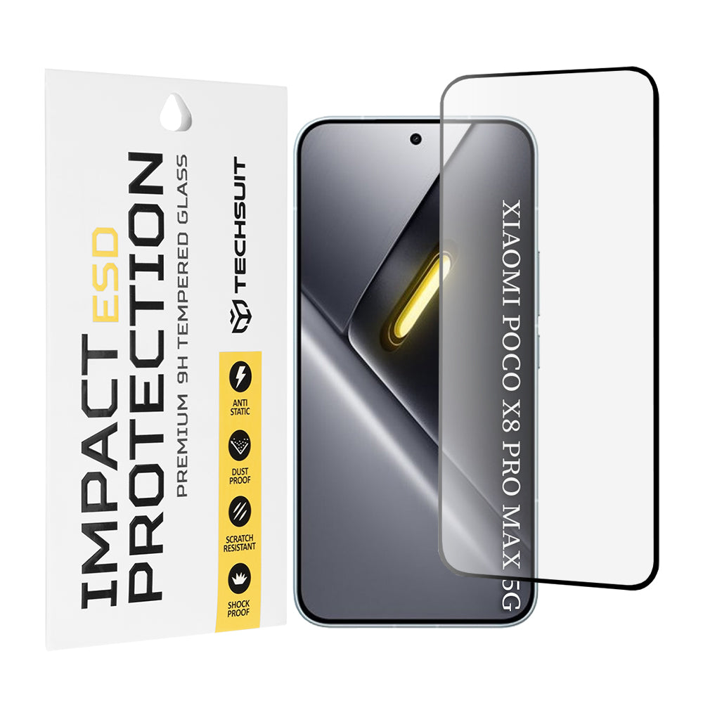 Schutzfolie Techsuit für Xiaomi Poco X8 Pro Max, gehärtetes Glas, Full Glue, Schwarz