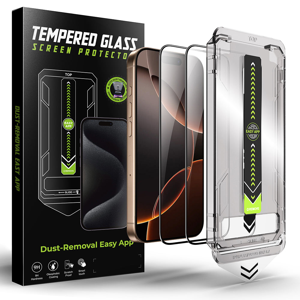 Schutzfolie Techsuit TitanGlass für Apple iPhone 17 / 16 Pro, gehärtetes Glas, Full Glue, Set mit 2 Stück, Schwarz