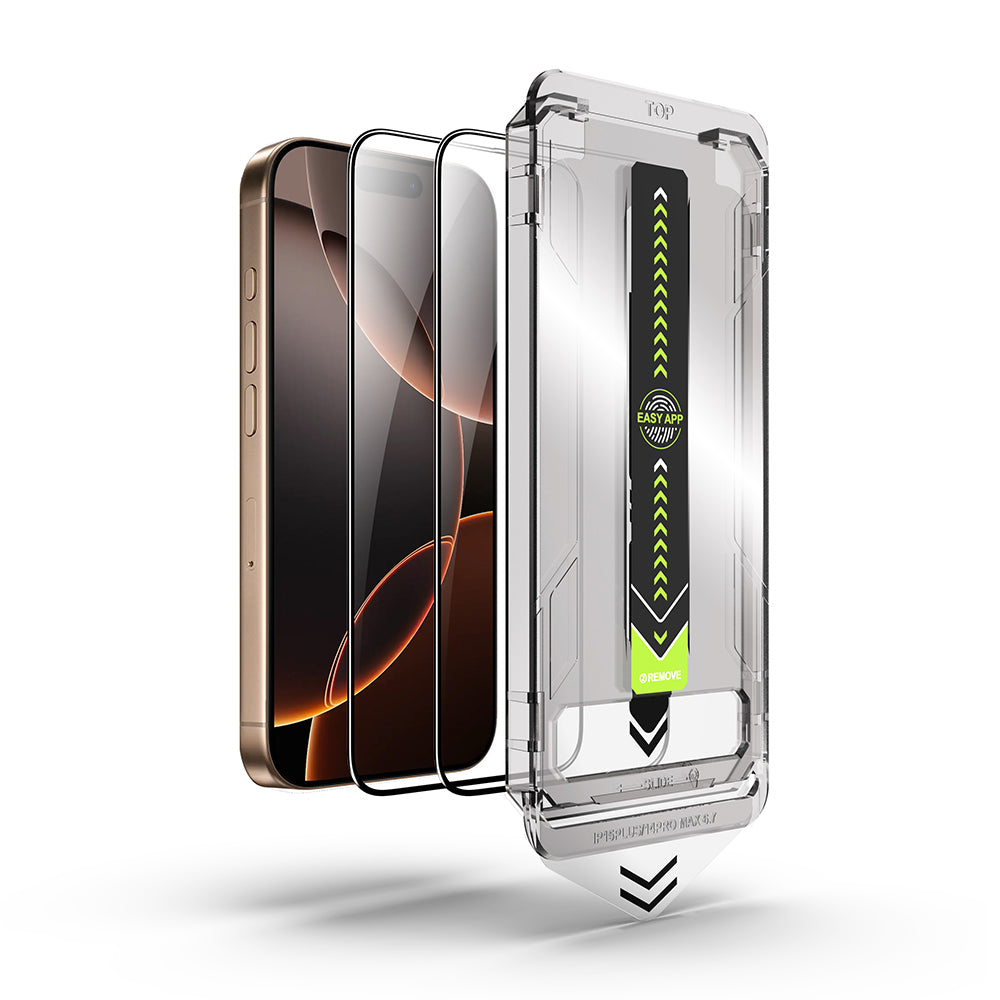 Schutzfolie Techsuit TitanGlass für Apple iPhone 17 / 16 Pro, gehärtetes Glas, Full Glue, Set mit 2 Stück, Schwarz