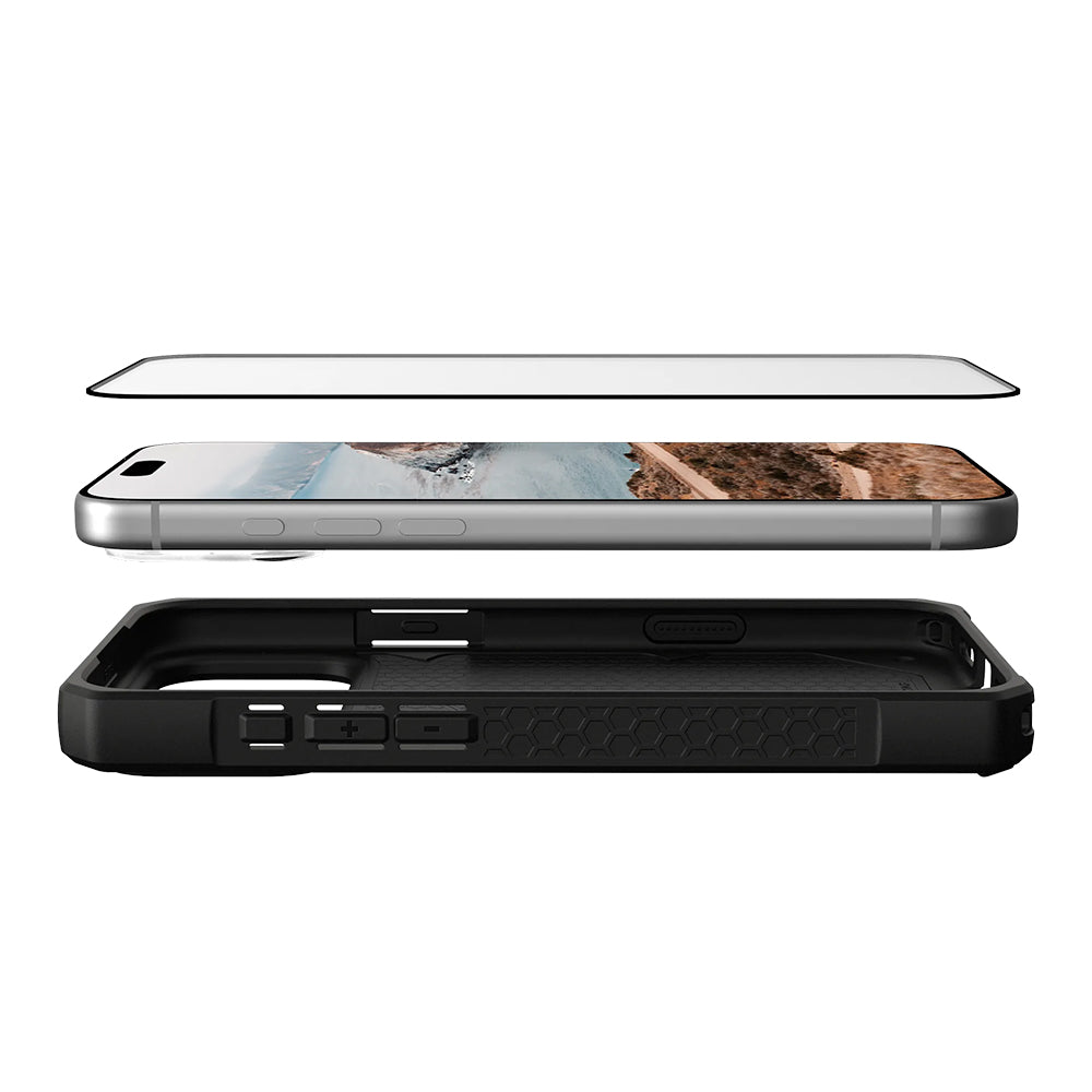 Displayschutzfolie Urban Armor Gear Shield für Apple iPhone 17 Pro, Gehärtetes Glas, Vollverklebung, Schwarz