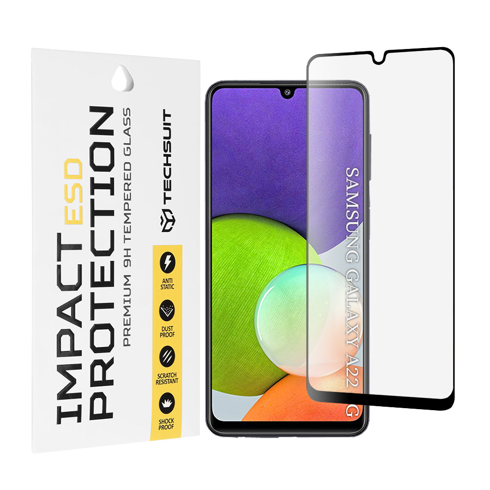 Techsuit Displayschutzfolie für Samsung Galaxy A22 A225, gehärtetes Glas, schwarz