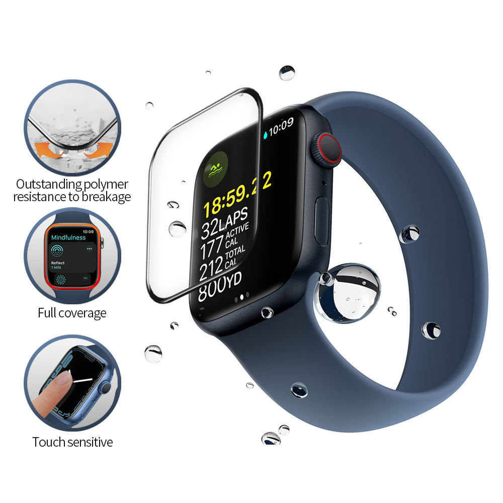 Blueo High Molecule Protective Film for Apple Watch Series 10 42mm, Tempered Glass, Black