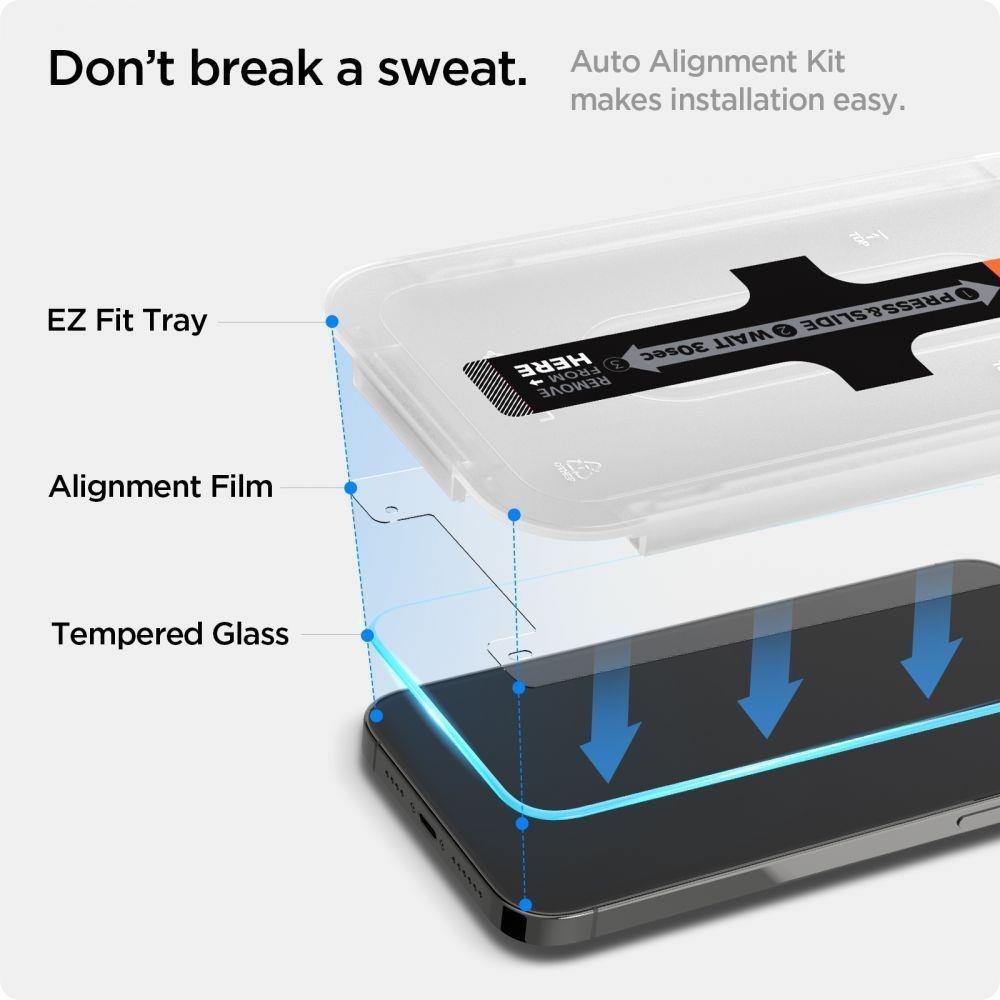Displayschutzfolie Spigen GlastR EZ FIT HD für Apple iPhone 17e / 16e / 14 / 13 Pro, gehärtetes Glas, Full Glue AGL03724