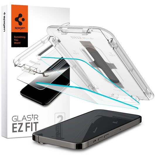 Spigen EZ FIT Displayschutzfolie für Apple iPhone 14 Pro Max, gehärtetes Glas, vollflächig verklebt, 2er Set AGL05202 AGL05202