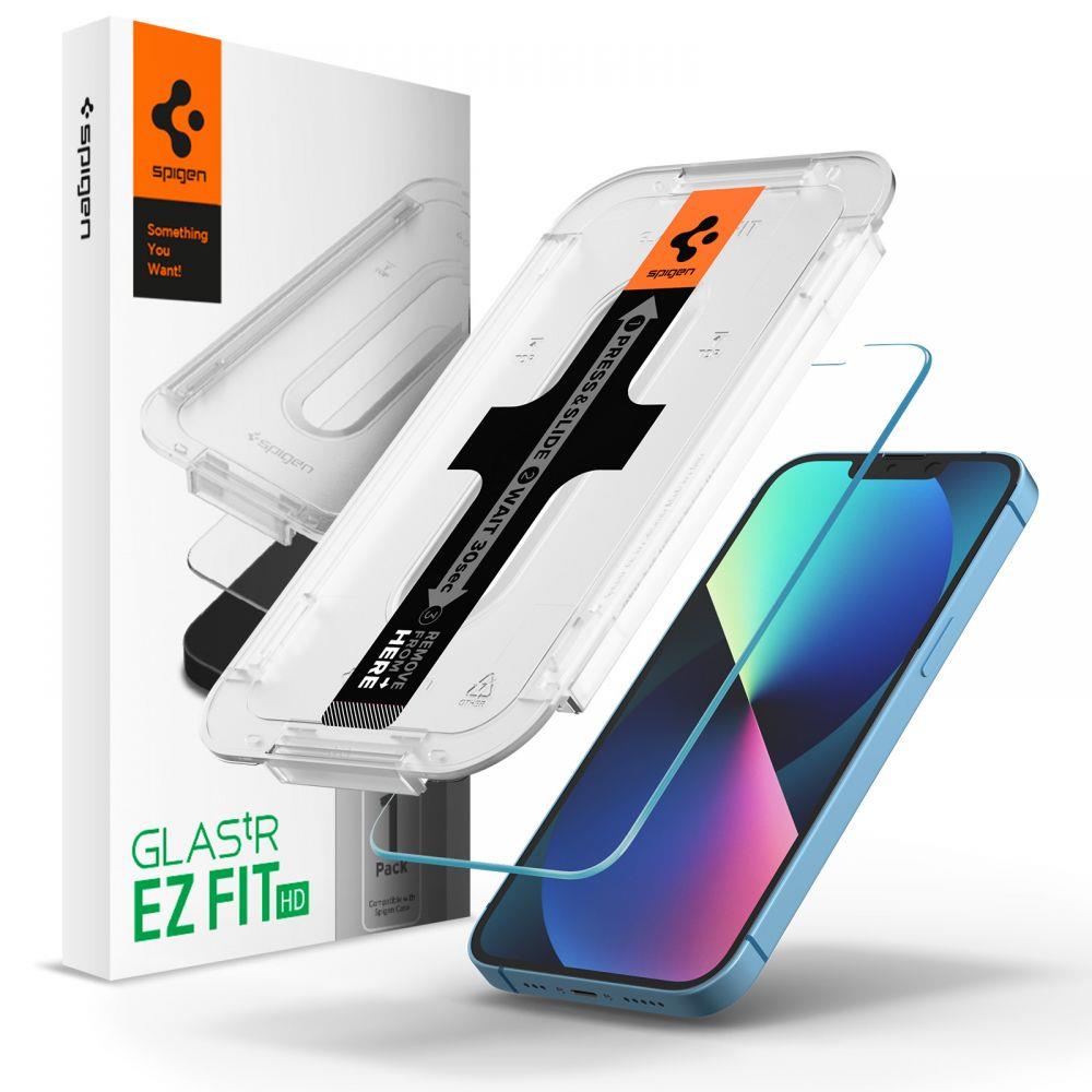 Displayschutzfolie Spigen GlastR EZ FIT HD für Apple iPhone 17e / 16e / 14 / 13 Pro, gehärtetes Glas, Full Glue AGL03724