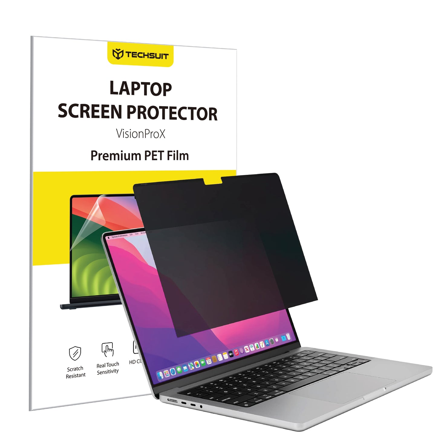 Bildschirmschutzfolie Privacy Techsuit VisionProX für Apple MacBook Pro 13inch (2022) / (2020) / (2019) / (2018) / (2016), Kunststoff