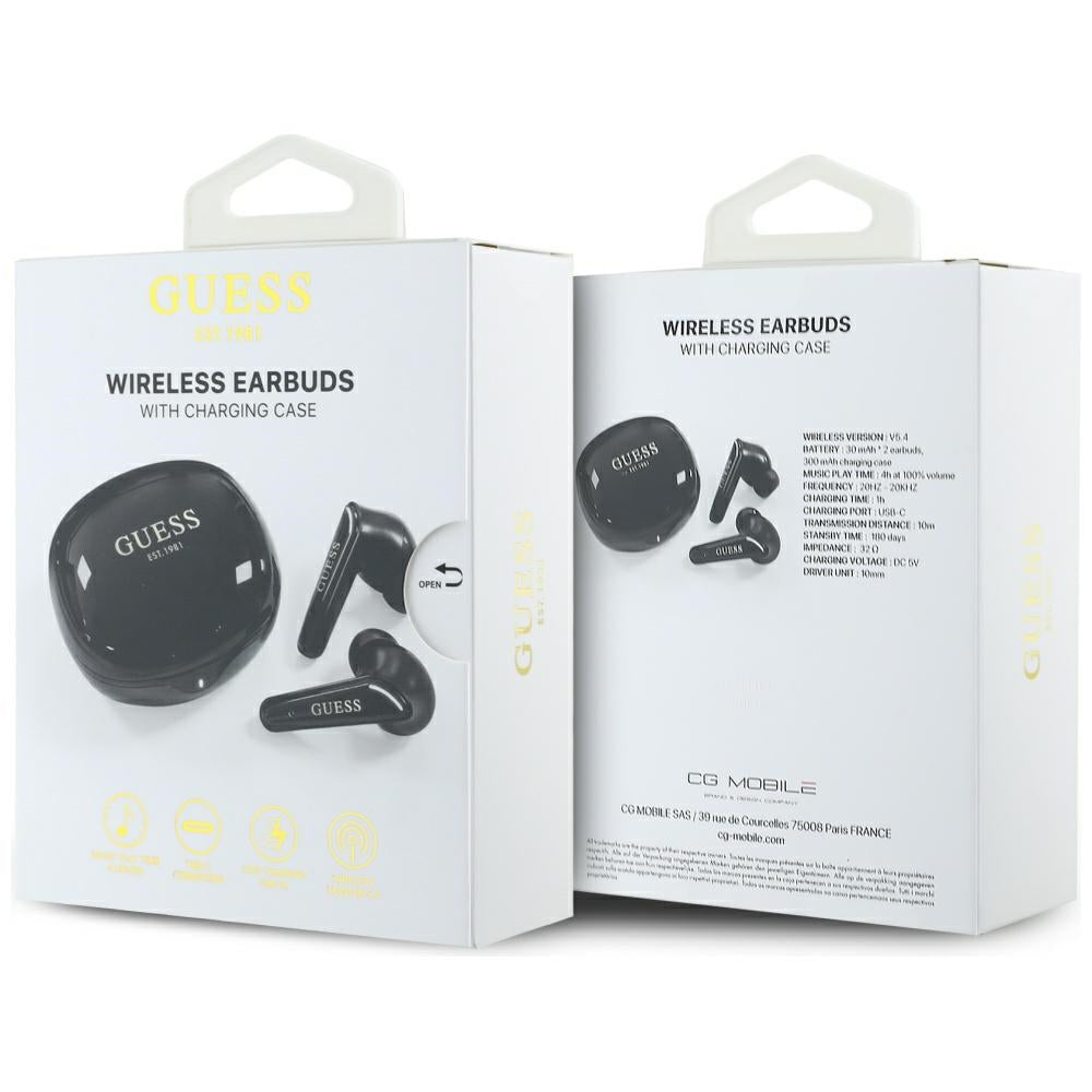 Handsfree Bluetooth Guess Flat Classic Logo Electroplated, TWS, Schwarz