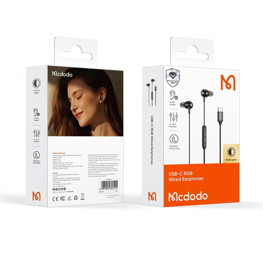 Handsfree USB-C McDodo HP-5830, Schwarz