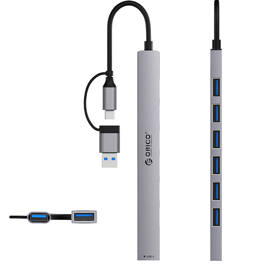 USB-Hub / USB-C Orico YSA2-U3, 1 x USB-A 3.0 - 6 x USB-A, Grau