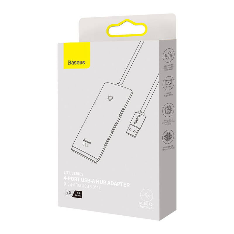 Baseus Lite USB-Hub, 4 x USB-A 3.0 - 1 x USB-C, 0,25m, Schwarz WKQXX030001