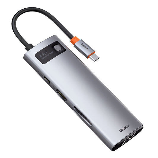 Hub USB-C Baseus, 3 x USB-A 3.0 - 1 x USB-C - 1 x HDMI - 1 x RJ45 - 1 x SD - 1 x microSD, Grau CAHUB-CV0G