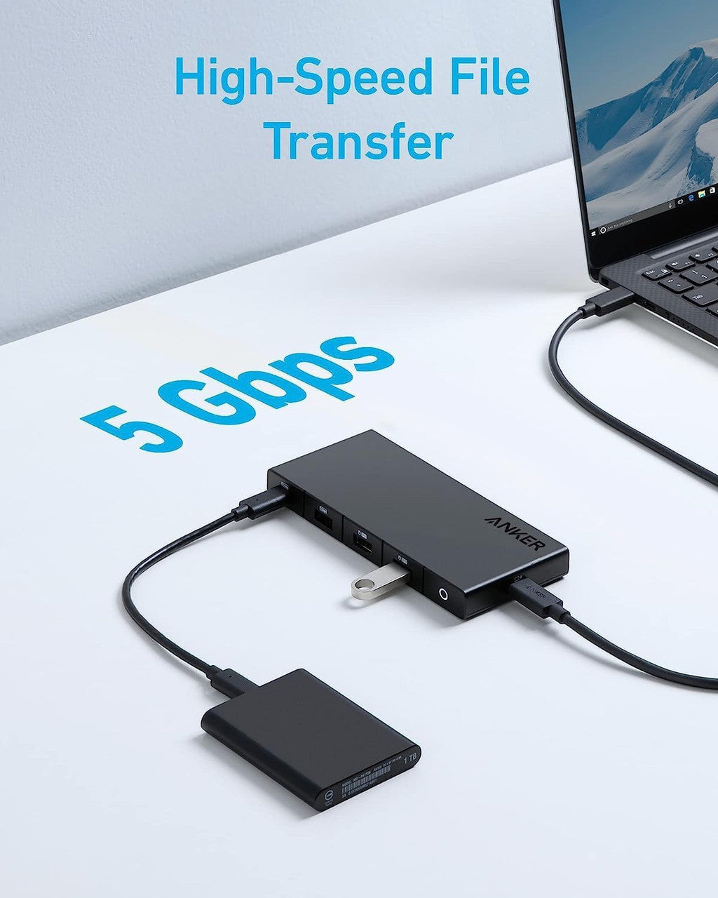 Hub USB-C Anker, 1 x USB-A 3.0 - 2 x USB-A - 3 x USB-C - 2 x HDMI - 1 x RJ45 - 1 x SD, Schwarz A83A2G11