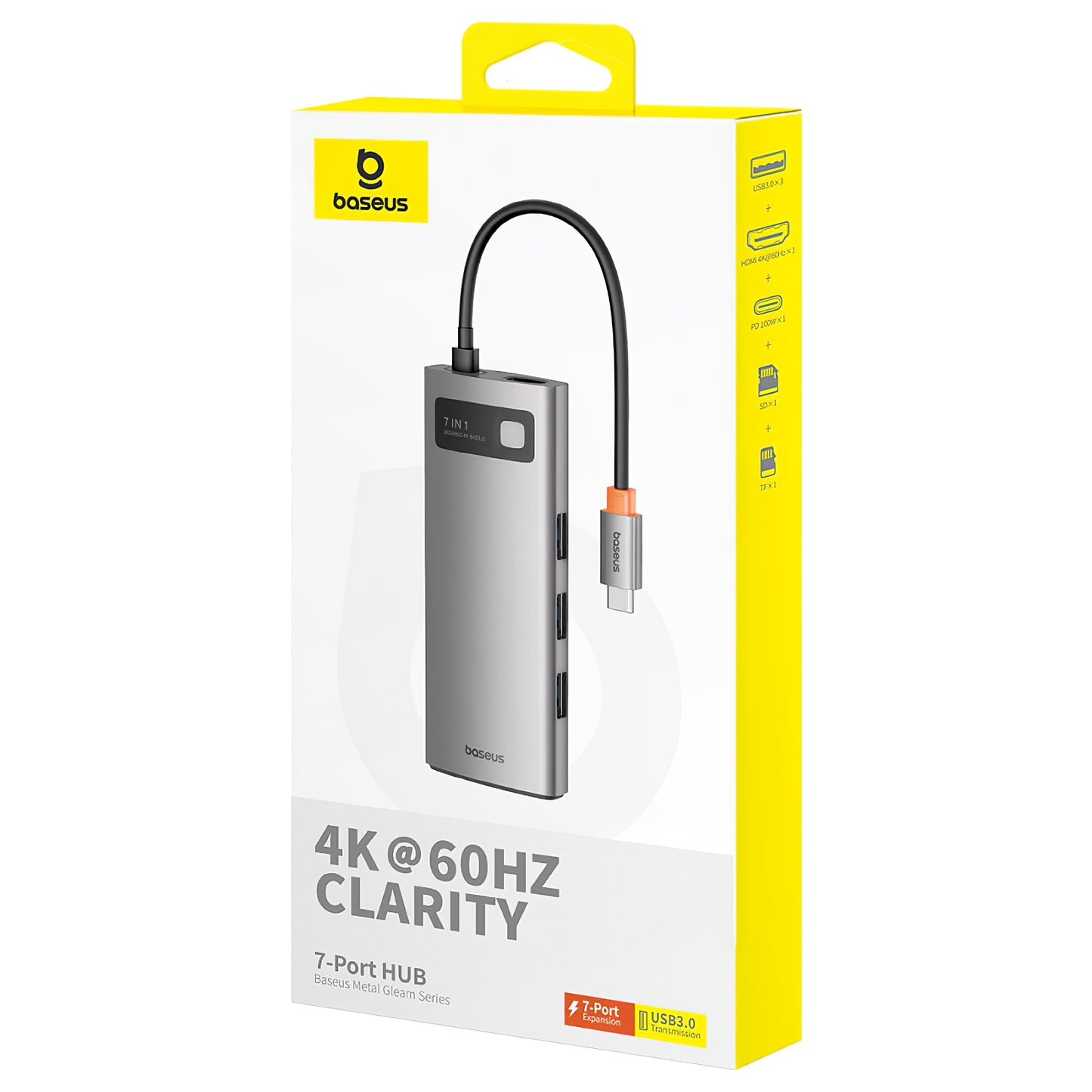 Baseus Joystar USB-C Hub, 3 x USB-A 3.0 - 1 x USB-C - 1 x HDMI - 1 x SD - 1 x microSD, Silber B0003070881111-00