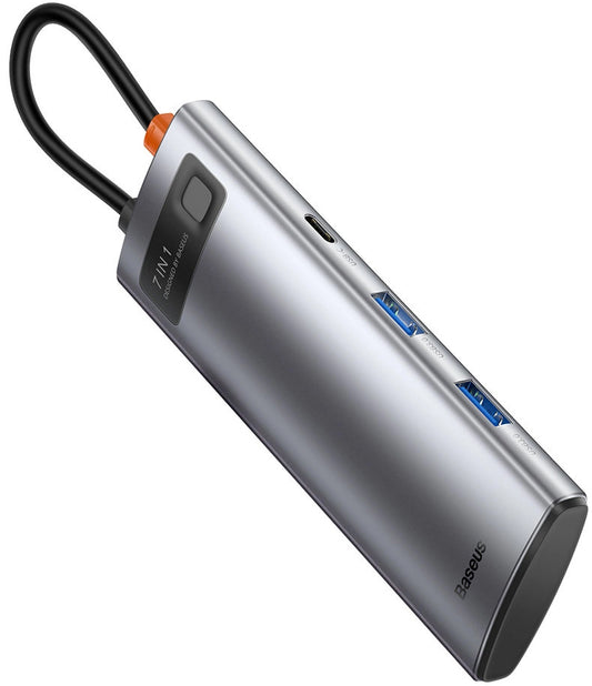 Hub USB-C Baseus Metal Gleam, 2 x USB-A 3.0 - 2 x USB-C - 1 x HDMI - 1 x SD - 1 x microSD, Grau WKWG020113