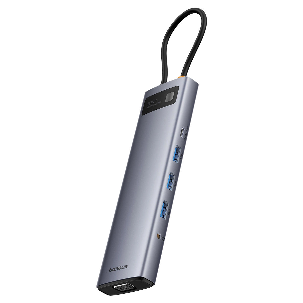 Hub USB-C Baseus Metal Gleam, 3 x USB-A 3.0 - 1 x USB-A - 1 x USB-C - 1 x HDMI - 1 x VGA - 1 x Klinkenstecker 3,5 mm - 1 x RJ45 - 1 x SD - 1 x microSD, Grau