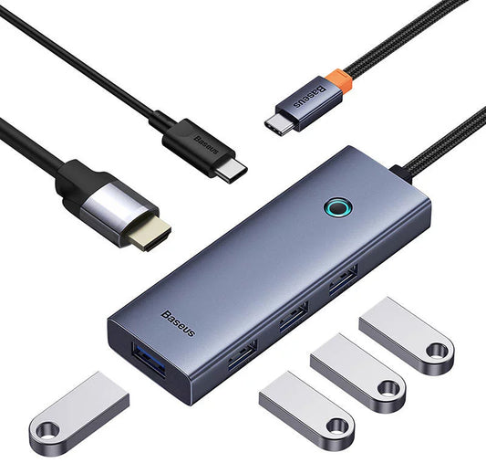 Hub USB-C Baseus UltraJoy, 4 x USB-A 3.0 - 1 x USB-C - 1 x HDMI, Grau B00052807813-01