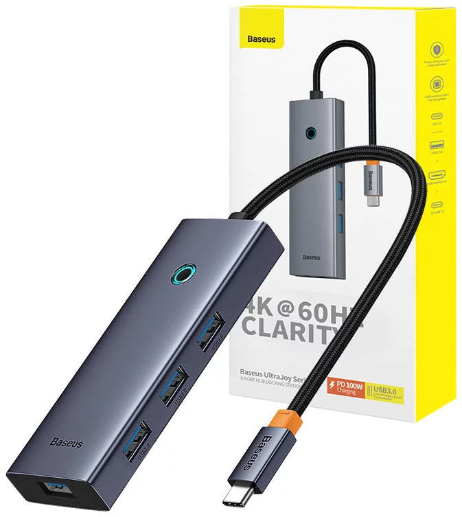 Hub USB-C Baseus UltraJoy, 4 x USB-A 3.0 - 1 x USB-C - 1 x HDMI, Grau B00052807813-01