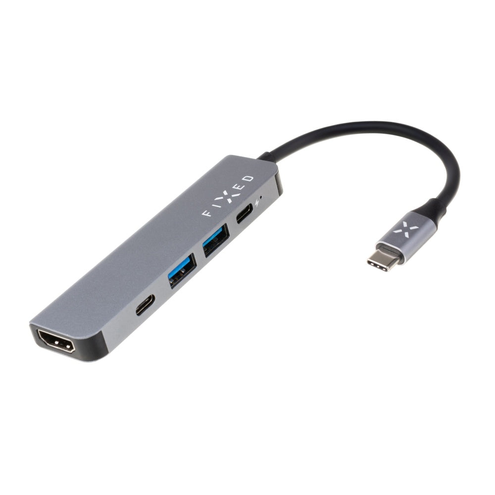 USB-C Hub Fixed, 4in1, Grau