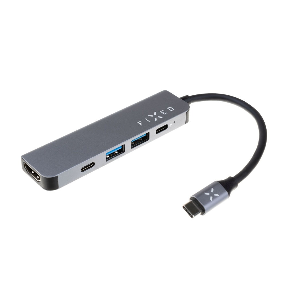 USB-C Hub Fixed, 4in1, Grau