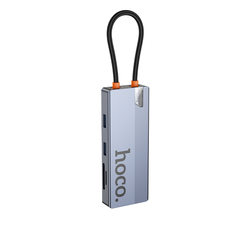 USB-C Hub HOCO HB52, 2 x USB-A 3.0 - 2 x USB-C - 1 x HDMI - 1 x RJ45 - 1 x SD - 1 x microSD, Grau