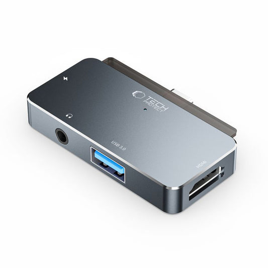 Hub USB-C Tech-Protect V6, 1 x USB-A - 1 x USB-C - 1 x HDMI - 1 x 3,5mm Klinke, Grau