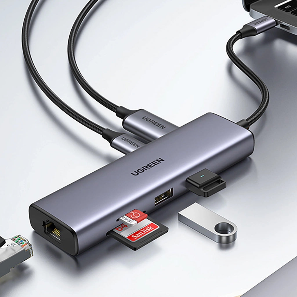 Hub USB-C UGREEN CM512 (90568), 2 x USB-A 3.0 - 1 x USB-C - 1 x HDMI - 1 x RJ45 - 1 x SD - 1 x microSD, Grau