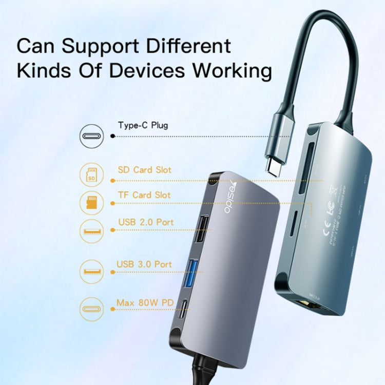 USB-C Hub Yesido HB15, 6in1, Grau