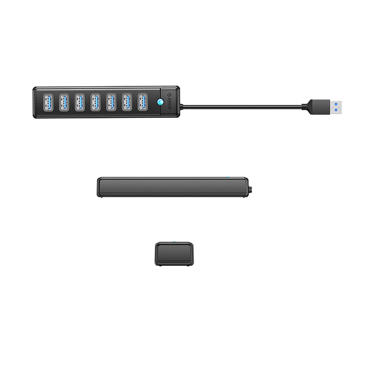 USB-Hub Orico PW7U-U3, 7 x USB-A 3.0 - 1 x USB-C, Schwarz