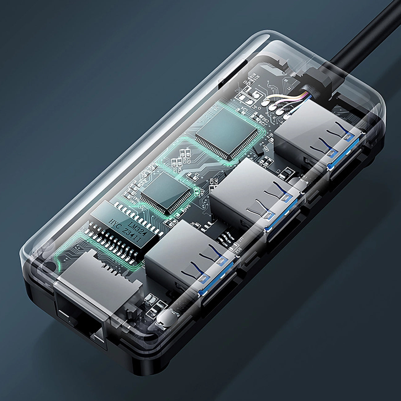 USB-Hub UGREEN 20265, 3 x USB-A 3.0 - 1 x RJ45, Schwarz