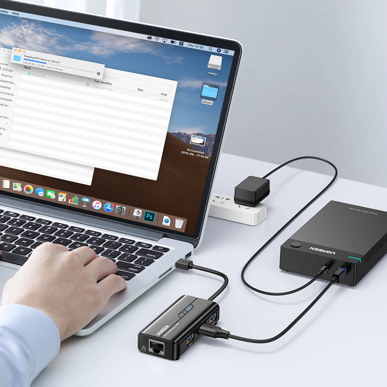 USB-Hub UGREEN 20265, 3 x USB-A 3.0 - 1 x RJ45, Schwarz