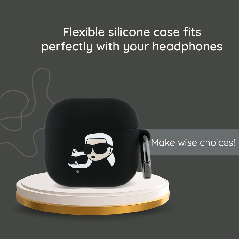 Karl Lagerfeld 3D Karl & Choupette's Heads Hülle für Apple AirPods 4, Schwarz