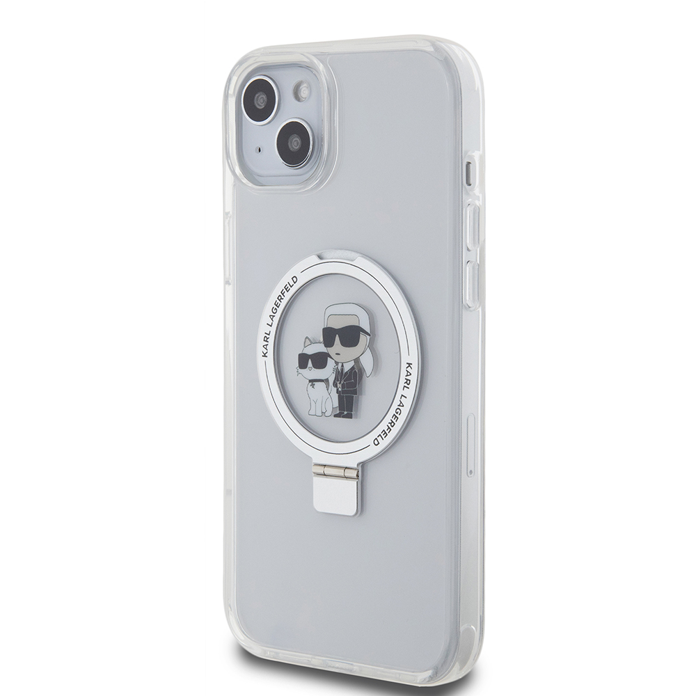 MagSafe-Hülle für Apple iPhone 15 Plus, Karl Lagerfeld, Ringstand Karl und Choupette, Weiß, Wiederverpackt
