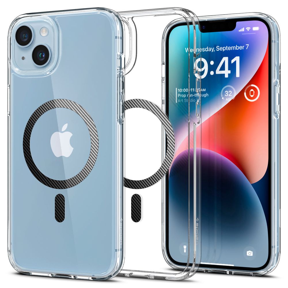 MagSafe Hülle für Apple iPhone 14 Plus, Spigen, Ultra Hybrid Carbon, Transparent