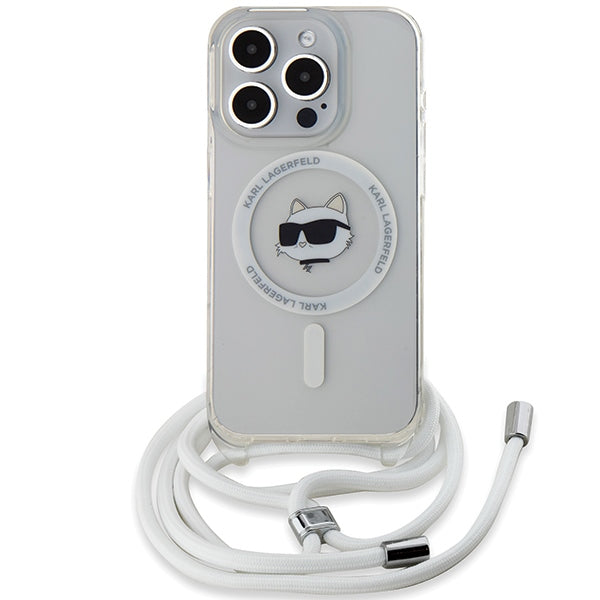 MagSafe Case for Apple iPhone 14 Pro Max, Karl Lagerfeld, IML Crossbody Choupette's Head with Strap, Transparent