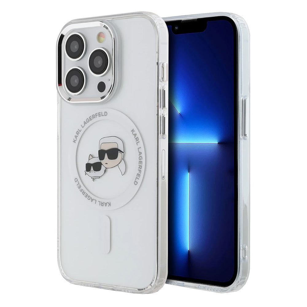 MagSafe Case for Apple iPhone 14 Pro Max, Karl Lagerfeld, IML Metal Karl & Choupette's Heads, White